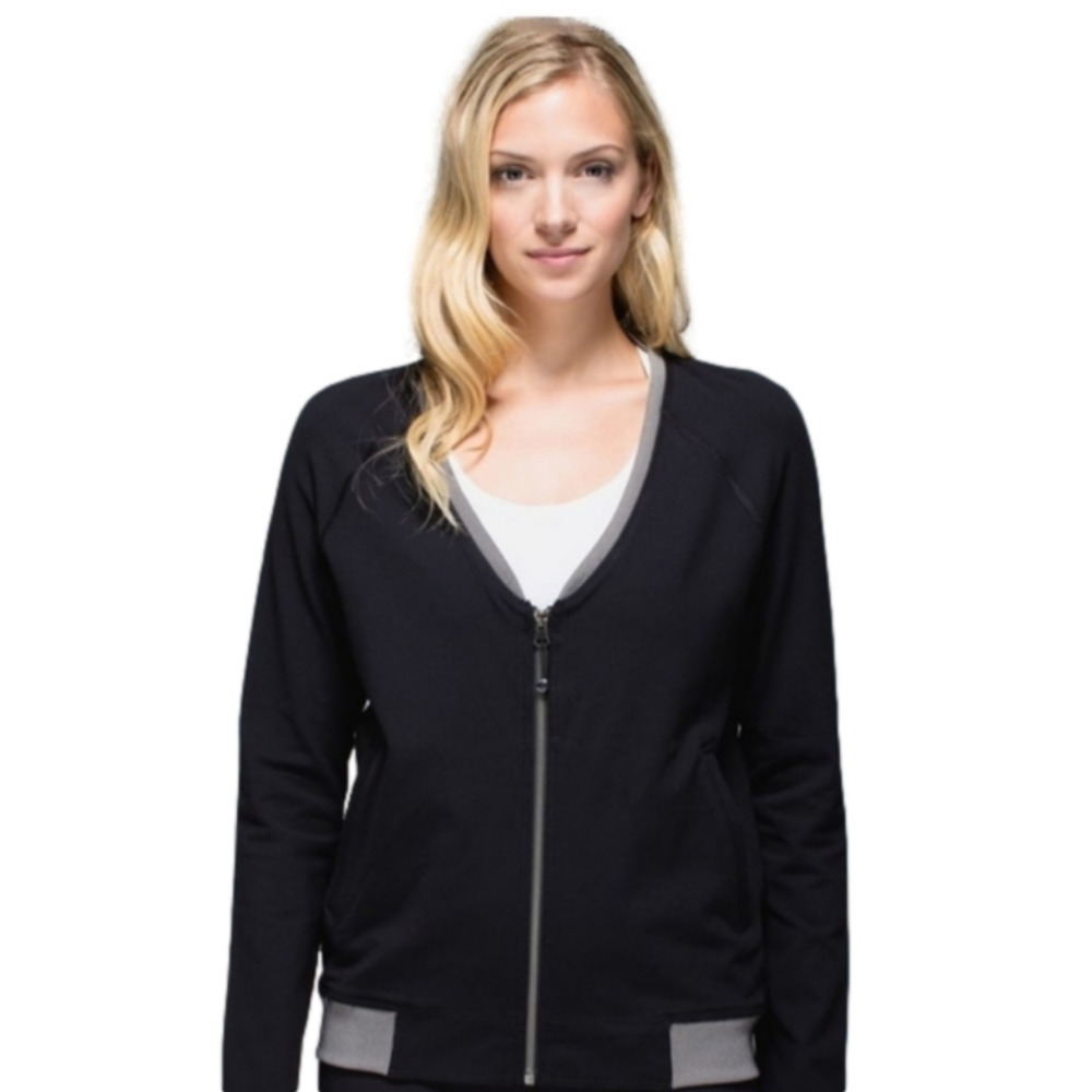 Lululemon Athletica H'om V-neck Plunge Neck Collarless Full Zipup Jacket Sz.6